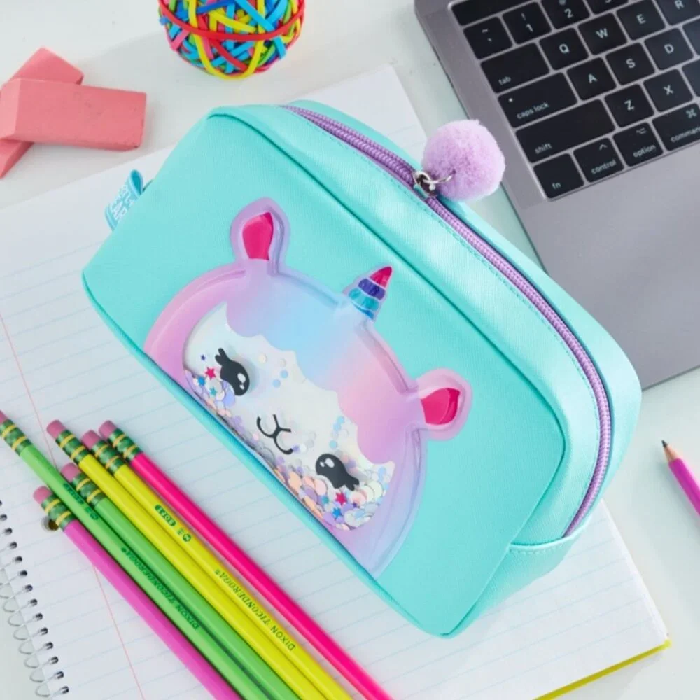 PEN+GEAR Green Cute Alpaca Pattern Shake Sequins Pencil Pouch